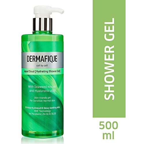 Dermafique Aqua Cloud Hydrating Shower Gel  500Ml, Body Wash For Women & Men, No Parabens/Sls/Sles,With Seaweed Extracts & Hyaluronic Acid, Suitable For Sensitive - Normal Skin | Dermatologist Tested