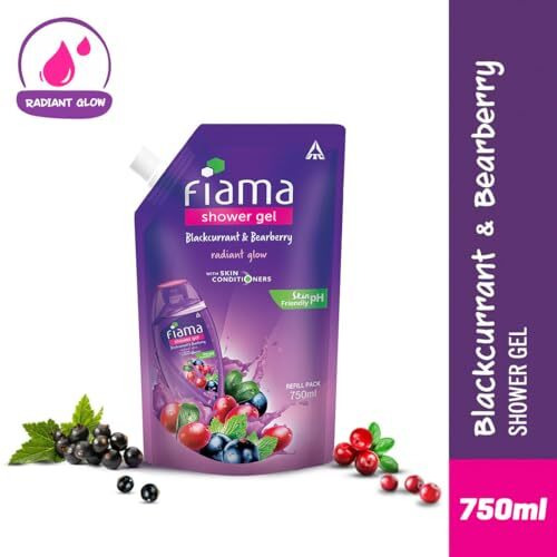 Fiama Shower Gel Blackcurrant & Bearberry Body Wash, 750Ml Refill Pack, Value Pouch, For Radiant Glowing & Hydrating Skin