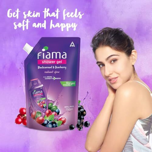Fiama Shower Gel Blackcurrant & Bearberry Body Wash, 750Ml Refill Pack, Value Pouch, For Radiant Glowing & Hydrating Skin