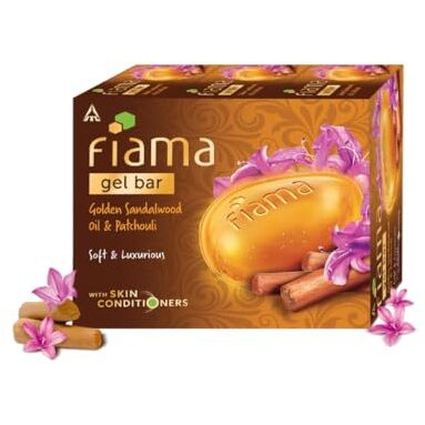 Fiama Gel Bathing Bar Golden Sandalwood Oil And Patchouli With Skin Conditioners For Moisturized, Soft And Luxurious Skin, 375G (125G - Pack Of 3), Soap For Women & Men, For All Skin Types