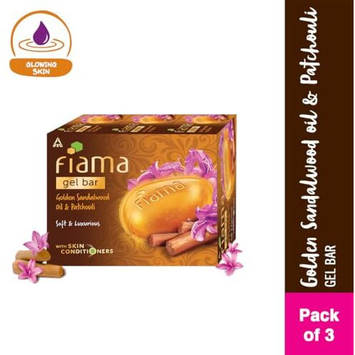 Fiama Gel Bathing Bar Golden Sandalwood Oil And Patchouli With Skin Conditioners For Moisturized, Soft And Luxurious Skin, 375G (125G - Pack Of 3), Soap For Women & Men, For All Skin Types