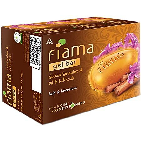 Fiama Gel Bathing Bar Golden Sandalwood Oil And Patchouli With Skin Conditioners For Moisturized, Soft And Luxurious Skin, 375G (125G - Pack Of 3), Soap For Women & Men, For All Skin Types