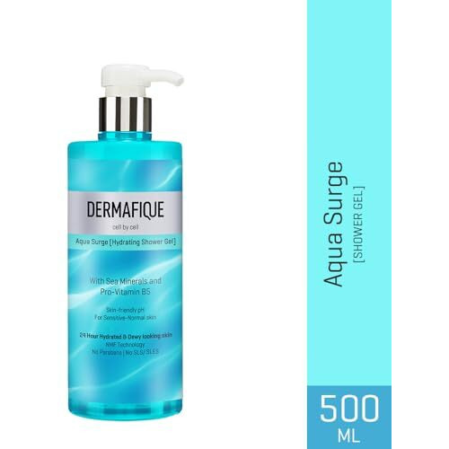Dermafique Aqua Surge Shower Gel 500Ml, Body Wash For Women & Men, No Parabens/Sls/Sles, With Sea Mineral & Pro Vitamin B5, For Hydrated Skin, Suitable For Sensitive-Normal Skin | Dermatologist Tested