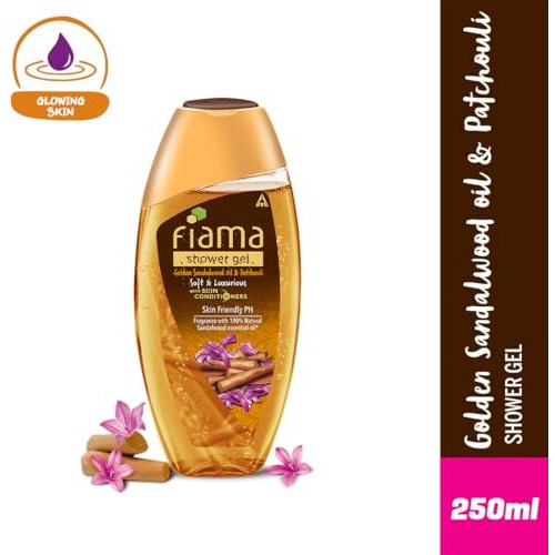 Fiama Body Wash Shower Gel Golden Sandalwood Oil And Patchouli, 250Ml, Body Wash For Women & Men With Skin Conditioners For Soft And Luxurious Skin, Suitable For All Skin Types