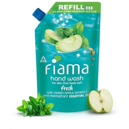 Fiama Fresh Hand Wash, 750 Ml Refill Pack, Value Pouch, Peppermint Oil & Green Apple Extract Handwash, For Soft & Supple Hands