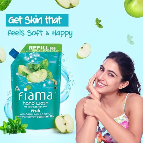 Fiama Fresh Hand Wash, 750 Ml Refill Pack, Value Pouch, Peppermint Oil & Green Apple Extract Handwash, For Soft & Supple Hands