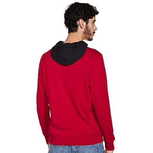 Numero Uno Men's Fleece Neck Hooded Sweatshirt (Kmssfd66_Dark Red/Navy_Xl)
