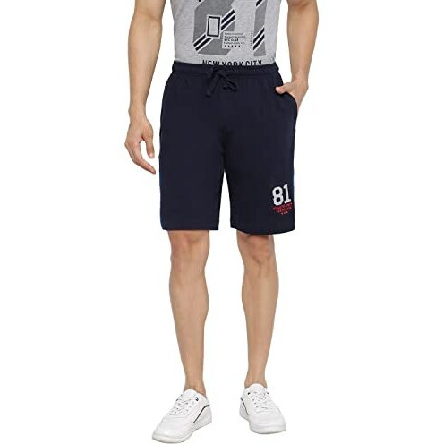 Van Heusen Athleisure Men Knit Shorts - Cotton Rich - Smart Tech, Easy Stain Release, Anti Stat, Ultra Soft, Quick Dry_50007_Navy_L