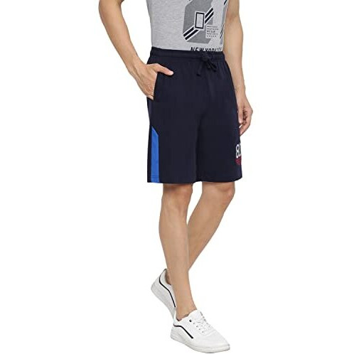 Van Heusen Athleisure Men Knit Shorts - Cotton Rich - Smart Tech, Easy Stain Release, Anti Stat, Ultra Soft, Quick Dry_50007_Navy_L