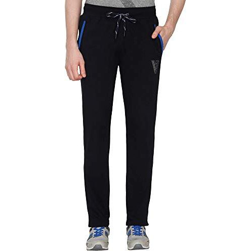 Van Heusen Athleisure Men Regular Fit Mid Rise Trackpants - Cotton Rich - Smart Tech, Easy Stain Release, Anti Stat, Ultra Soft, Moisture Wicking, Black, Medium