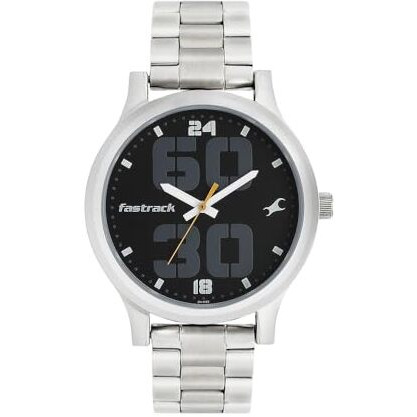 Fastrack Men Bold Quartz Analog Black Dial Stainless Steel Strap Watch For Guys-Ns38051Sm07/Nt38051Sm07