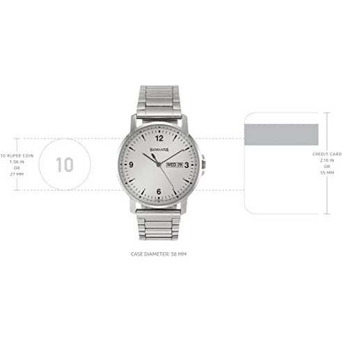 Sonata Quartz Analog With Day And Date White Dial Stainless Steel Strap Watch For Men-Ns77083Sm01