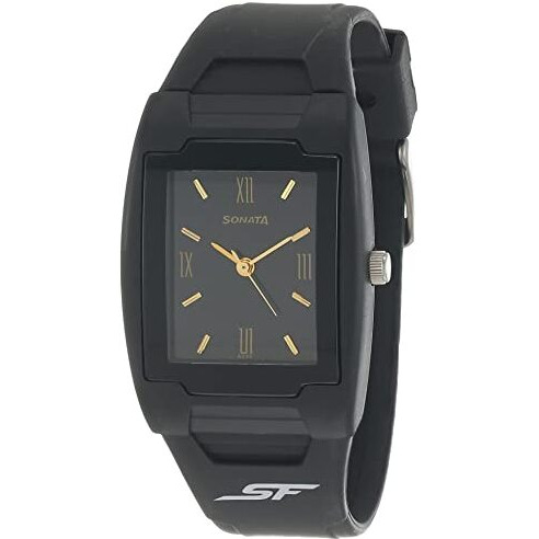 Sf Quartz Analog Black Dial Plastic Strap Watch For Men-Ns7920Pp13
