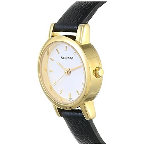 Sonata Quartz Analog White Dial Leather Strap Watch For Women-Ns8976Yl02W/Nt8976Yl02W