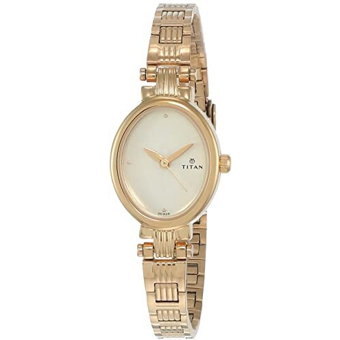 Titan Quartz Analog Champagne Dial Stainless Steel Strap Watch For Women-Ns2535Ym01/Nt2535Ym01