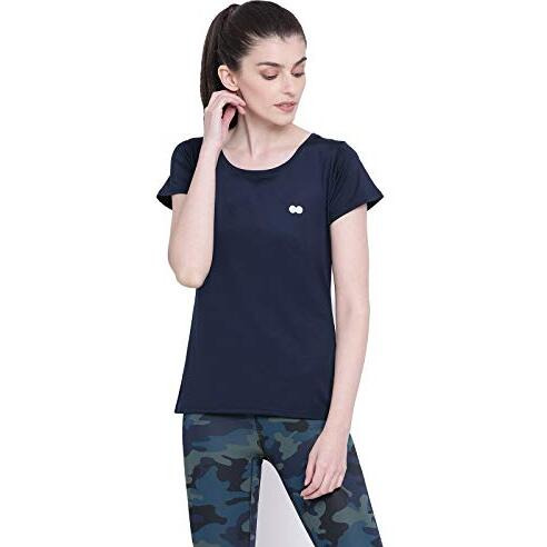 Clovia Women's Activewear Short Sleeve Sports T-Shirt (At0112P08_Blue_L)