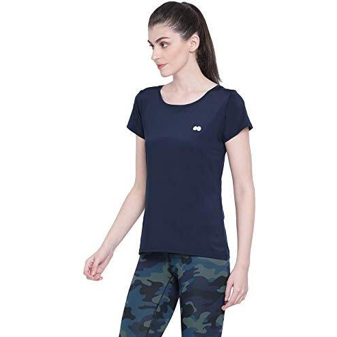 Clovia Women's Activewear Short Sleeve Sports T-Shirt (At0112P08_Blue_L)