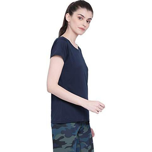 Clovia Women's Activewear Short Sleeve Sports T-Shirt (At0112P08_Blue_L)