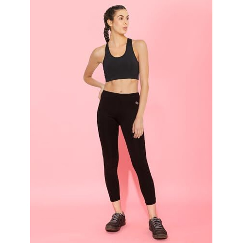 Clovia Women's Slim Fit Polyester Activewear Ankle Length Tights (Ab0047P13_Black_Xl)