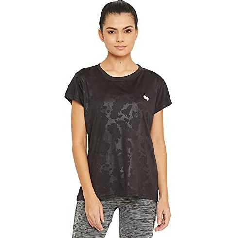 Clovia Women's Polyester Activewear Short Sleeve Sports T-Shirt (At0124P13_Black_Xl)
