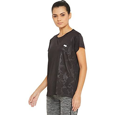 Clovia Women's Polyester Activewear Short Sleeve Sports T-Shirt (At0124P13_Black_Xl)