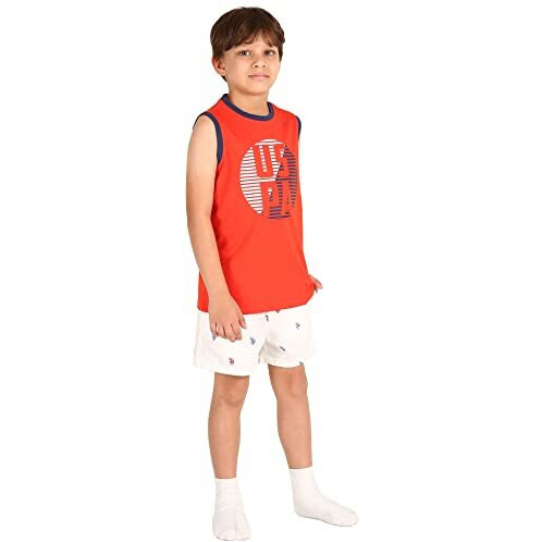 U.S. Polo Assn. Boy's Round Neck Brand Print Ikeb Muscle Tank - Pack Of 1 (Orange Xl)