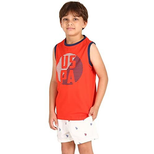 U.S. Polo Assn. Boy's Round Neck Brand Print Ikeb Muscle Tank - Pack Of 1 (Orange Xl)