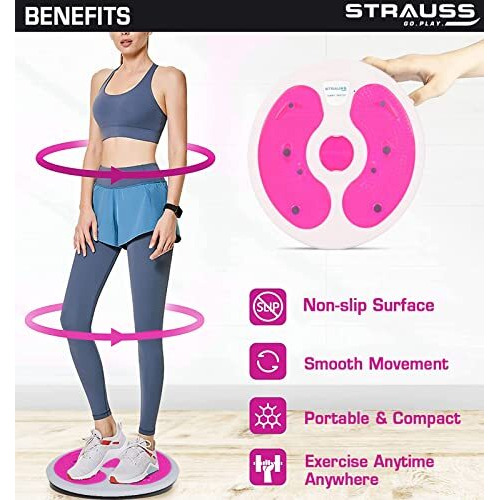 Strauss Tummy Twister | Tummy Trimmer, Abs Roller & Shaper For Women & Men | Exercise Machine With Non-Slip Surface | Ideal Equipment For Home Workouts (Pink)