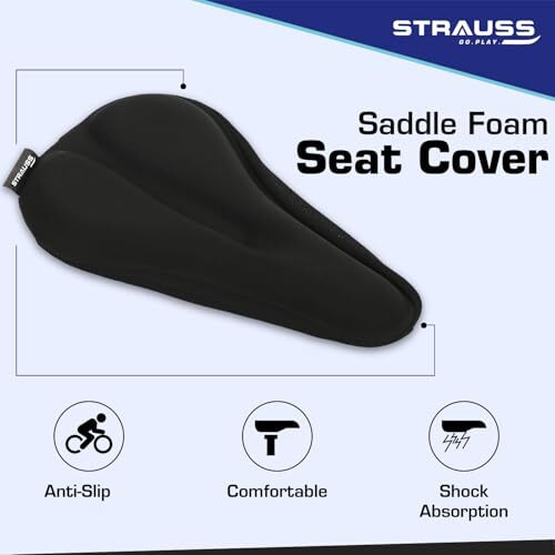 Strauss Bicycle Standard Saddle Foam Seat Cover With Anti-Slip Granules & Soft, Thick Padding | Superior Comfort, Breathable Design | Comes With Adjustable Rope Straps & Fits All Cycles, (Black)