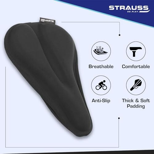 Strauss Bicycle Standard Saddle Foam Seat Cover With Anti-Slip Granules & Soft, Thick Padding | Superior Comfort, Breathable Design | Comes With Adjustable Rope Straps & Fits All Cycles, (Black)