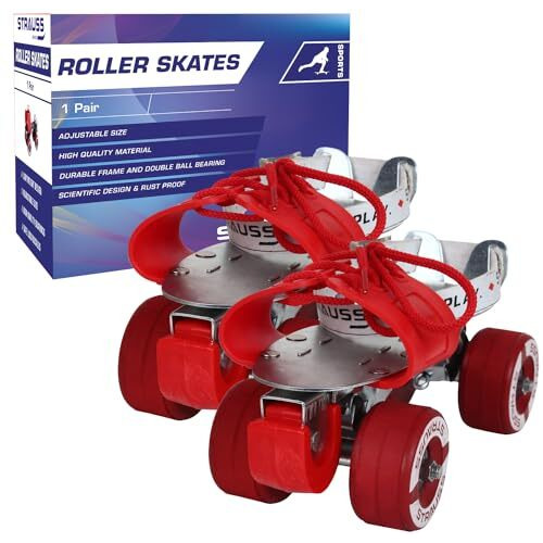 Strauss Senior Tenacity Roller Skates | Roller Blades For Kids | Adjustable Shoe Size | Ideal For Indoor And Outdoor Skating | Suitable For Age Group Above 9 Years, (Silver/Red)