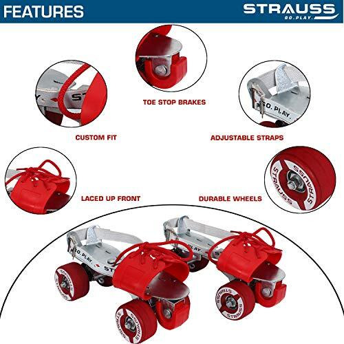 Strauss Senior Tenacity Roller Skates | Roller Blades For Kids | Adjustable Shoe Size | Ideal For Indoor And Outdoor Skating | Suitable For Age Group Above 9 Years, (Silver/Red)