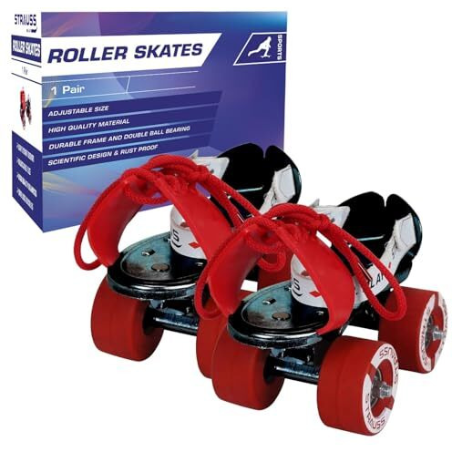 Strauss Junior Tenacity Roller Skates | Adjustable Shoe Size For Kids | 4 Wheels Skates For Boys And Girls | For Indoor And Outdoor Skating | Age Group 3-7 Years | Weight Capacity Upto 40Kgs, Black