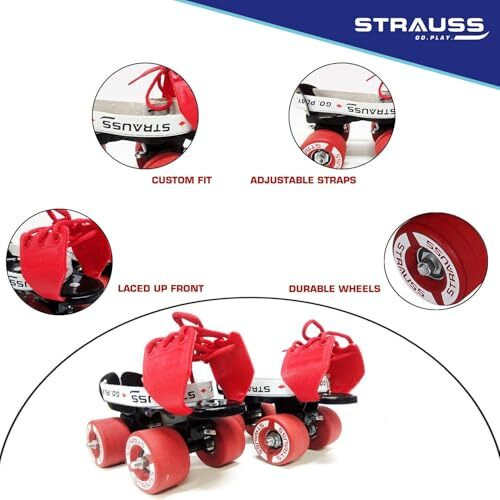 Strauss Junior Tenacity Roller Skates | Adjustable Shoe Size For Kids | 4 Wheels Skates For Boys And Girls | For Indoor And Outdoor Skating | Age Group 3-7 Years | Weight Capacity Upto 40Kgs, Black