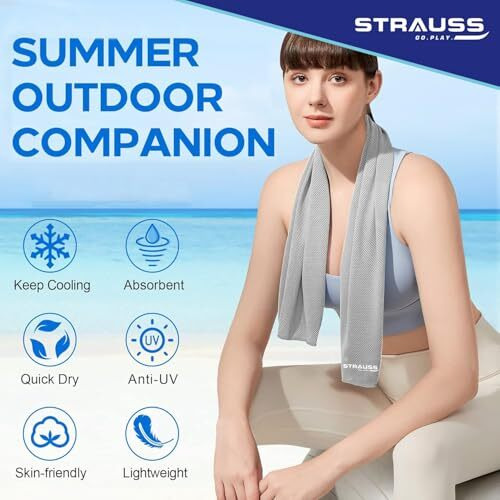 Strauss Anti-Microbial Sports Cooling Hand Towel | Microfiber Cloth | Quick Dry | Suitable For Running, Hiking, Camping, Travel, Gym Workout, Fitness, Yoga & Golf | 30X10 | (Grey)