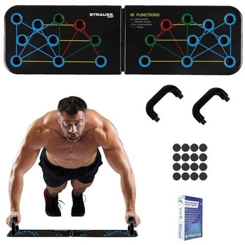 Strauss Multipurpose (16 In 1) Function Push Up Board/Bars/Stand With Multiple Modes | Calisthenics,Gym And Excersing Equipment | Chest,Muscle,Triceps,Shoulders Workout | Both For Men And Women, Black