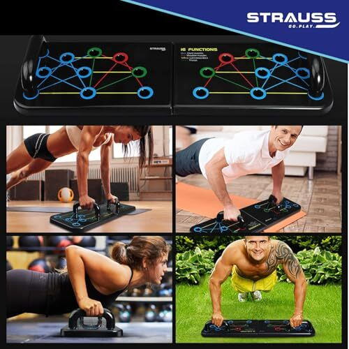 Strauss Multipurpose (16 In 1) Function Push Up Board/Bars/Stand With Multiple Modes | Calisthenics,Gym And Excersing Equipment | Chest,Muscle,Triceps,Shoulders Workout | Both For Men And Women, Black