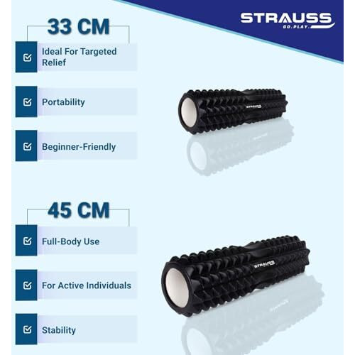 Strauss Grid Foam Roller, 33 Cm, (Black)