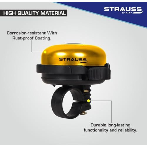 Strauss Bicycle Bell | Ultra-Loud Cycle Horn For Safety | Lightweight Anti-Rust Cycle Bell With Easy Flip Mechanism | Durable Quality Bell For Bikes | Cycling Accessories, (Yellow)