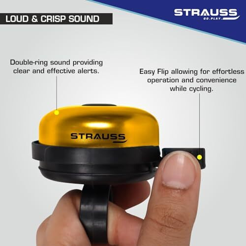 Strauss Bicycle Bell | Ultra-Loud Cycle Horn For Safety | Lightweight Anti-Rust Cycle Bell With Easy Flip Mechanism | Durable Quality Bell For Bikes | Cycling Accessories, (Yellow)