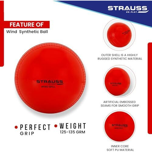 Strauss Synthetic Cricket Balls | Model Wind | Standard Size | Pack Of 3 Color Red, White And Pink | For Matches & Practice | For All Age Groups | Lightweight Wind Ball