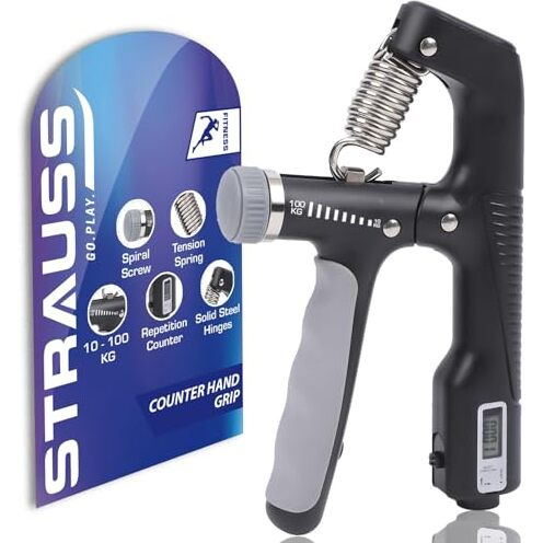 Strauss A-Shape Hand Grip With Digital Counter | Adjustable Resistance (10Kg -100Kg) | Hand/Power Gripper For Home & Gym Workouts | Finger & Forearm Hand Exercises & Strength Building (Black)