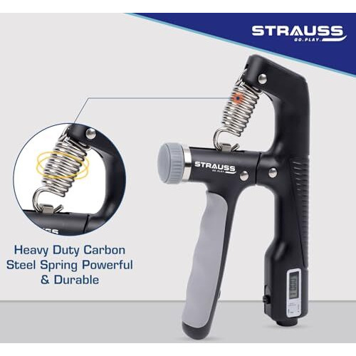 Strauss A-Shape Hand Grip With Digital Counter | Adjustable Resistance (10Kg -100Kg) | Hand/Power Gripper For Home & Gym Workouts | Finger & Forearm Hand Exercises & Strength Building (Black)