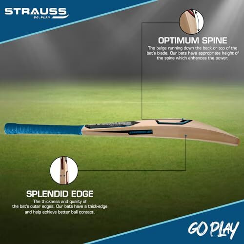 Strauss Launcher Cricket Bat | Kashmir Willow | Cricket Bat With Grip For Gully Cricket & Tournament Match | Standard Tennis Ball Bat For Cricket | Size 5 (800-900 Grams)