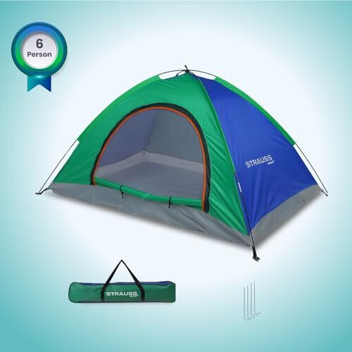 Strauss 6 Person Camping Tent | 5-10 Minute Setup | Superior Air Ventilation | Ideal For Indoors And Outdoors | | Waterproof Tent For Camping | Camping Accessories,Multicolor