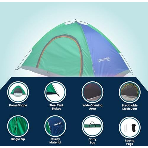 Strauss 6 Person Camping Tent | 5-10 Minute Setup | Superior Air Ventilation | Ideal For Indoors And Outdoors | | Waterproof Tent For Camping | Camping Accessories,Multicolor