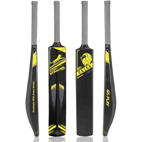 Strauss Valor Cricket Bat | Full Size | Dimensions 34 X 4.5 Inch | Heavy Duty Hard Plastic Cricket Bat | For All Age Groups | Tennis & Synthetic Ball Cricket Bat | Tennis Cricket Bat,(Yellow)