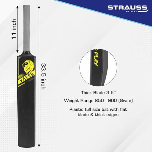 Strauss Valor Cricket Bat | Full Size | Dimensions 34 X 4.5 Inch | Heavy Duty Hard Plastic Cricket Bat | For All Age Groups | Tennis & Synthetic Ball Cricket Bat | Tennis Cricket Bat,(Yellow)