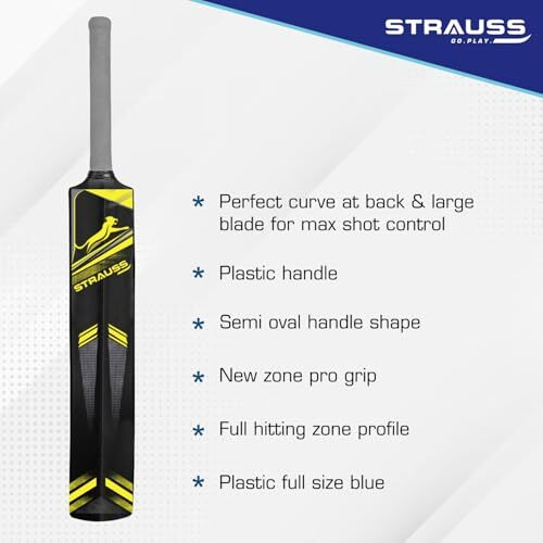 Strauss Valor Cricket Bat | Full Size | Dimensions 34 X 4.5 Inch | Heavy Duty Hard Plastic Cricket Bat | For All Age Groups | Tennis & Synthetic Ball Cricket Bat | Tennis Cricket Bat,(Yellow)