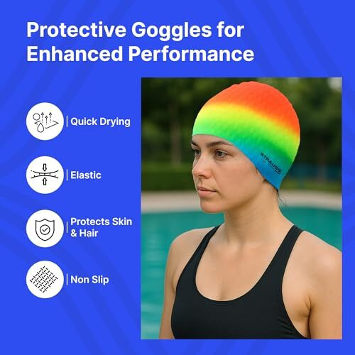 Strauss Latest Designed Swimming Cap | Keeps Hair Clean | Suitable For Long And Short Hair | Swimming Head Cap With Breathable Fabric | Waterproof Swim Cap For Kids, Boys & Girls,(Orange Mix Color)